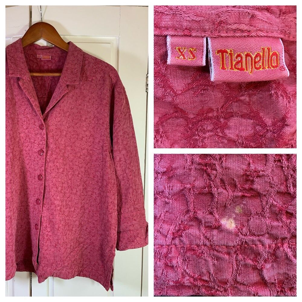 Tianello Blouse Women's XS Buttons Tencel 3/4 Sleeve Textured STAINS FLAWS